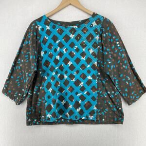 MARKETPLACE Top Womens M Handwork Of India 3/4 Sleeve Boxy Tunic Blouse Green